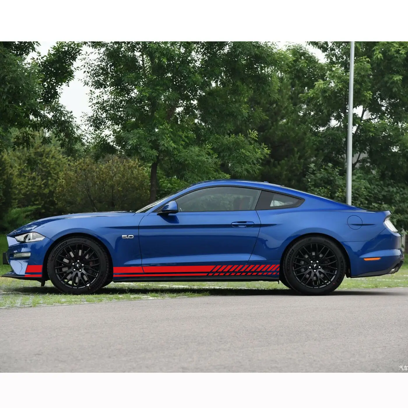 Для Ford Mustang боковая юбка автомобильный корпус гоночная полоса наклейки с рисунком Красный