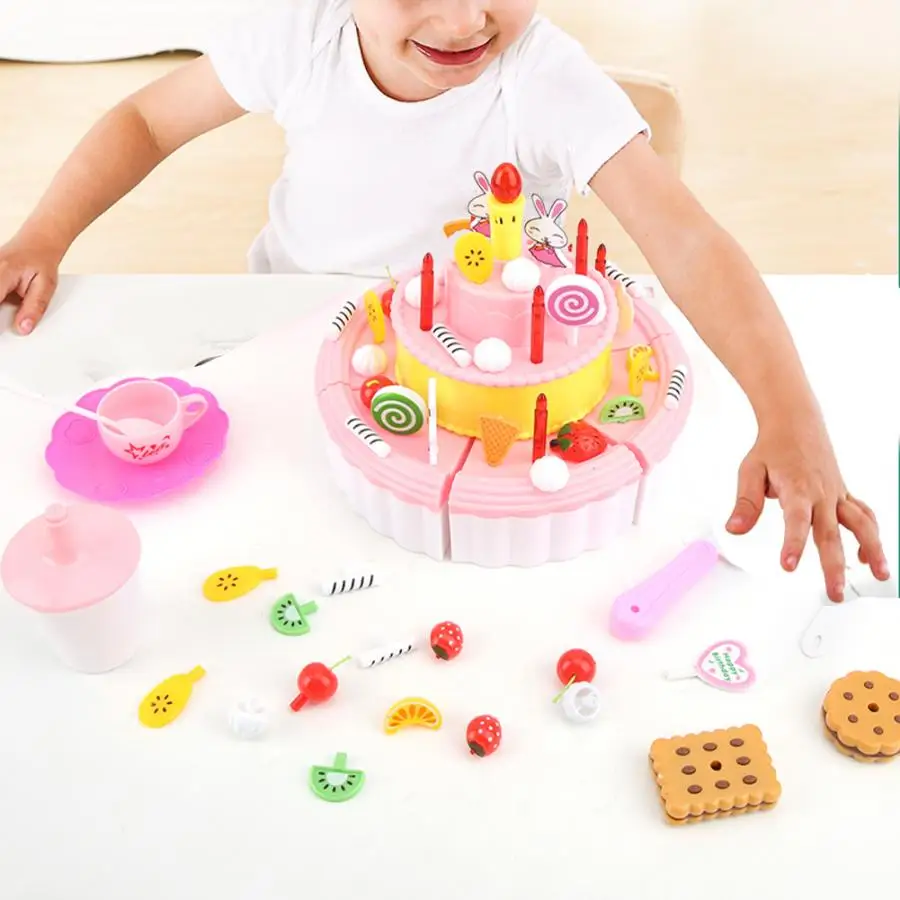 DIY ролевые игры кухонная игрушечная еда Фрукты разрезание торта ко дню рождения Cocina De Juguete Миниатюрная игрушка со светом Звук развивающая игрушка