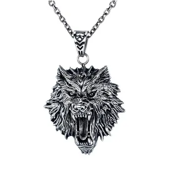 

Titanium Steel Men'S Necklace Street Retro Wolf Pendant Jewelry Amulet Neck Collar Endurance Protection Significance 21.6"