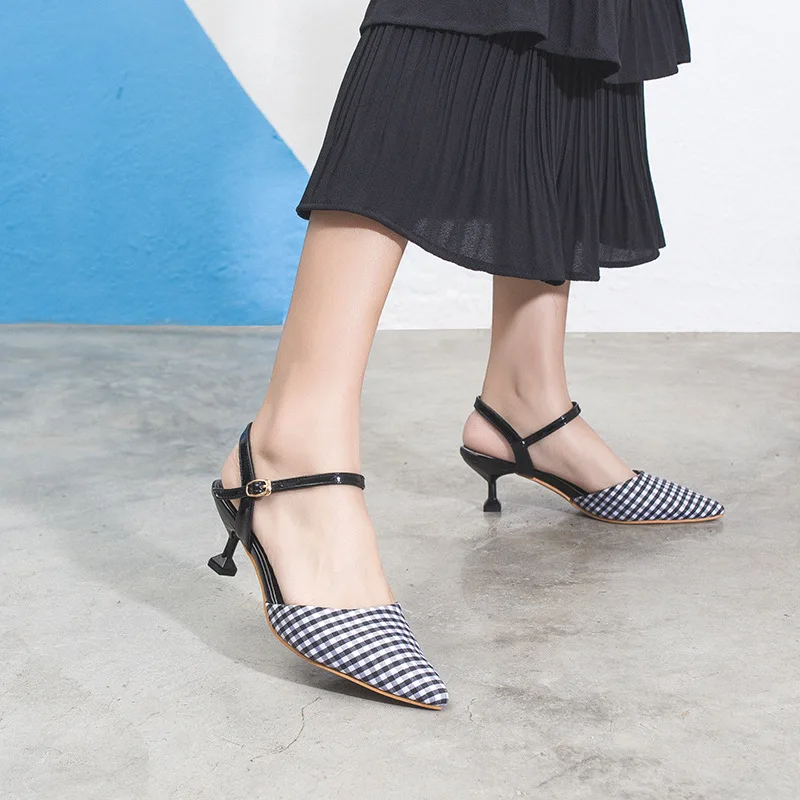 

Closed-toe Sandals 2019 Spring Summer Pointed-Toe High Heel Shoes New Style Korean-style Fashion Shallow Mouth Shoes Women's
