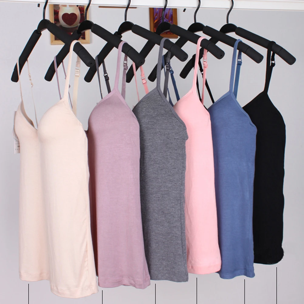 

Women's Solid Color Camisole Tank Top With Built In Shelf Bra Spring Summer Adjustable Spaghetti Strap Sleeveless Padded Vests