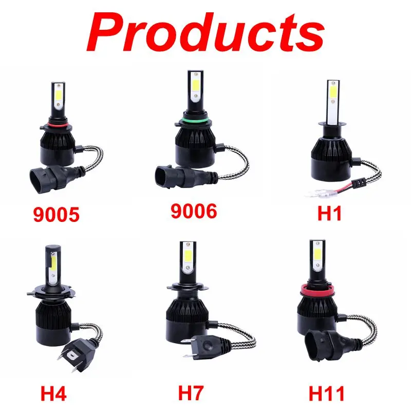 2 шт. C6 светодиодный автомобилей головной светильник H7 H4 чип COB лампы H1 H3 H11 9005 9006