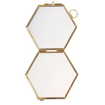 

DIY Retro Hexagon Metal Photo Frame High Transparent Glass Gold Chain Hanging Photo Frame Picture Frame Specimen Folder