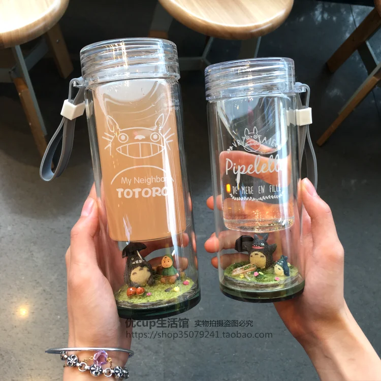 Creative Micro Landscape My Neighbor Totoro Portable Glass Cartoon Korea Lovely Female Students Insulated Double Water Bottle | Дом и сад