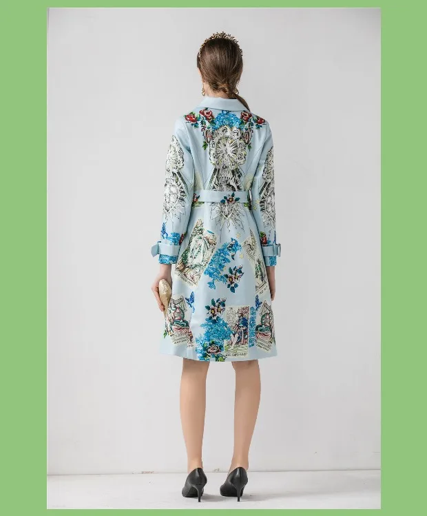 Модное шоу ropa mujer осенне-зимние пальто и куртки для женщин с длинным рукавом винтажный ремень Поддельные карманы печати feminina vestidos