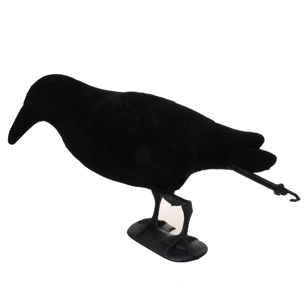 Flocked Black Crow Decoy Bird Scarer  Garden Defense Scarecrow