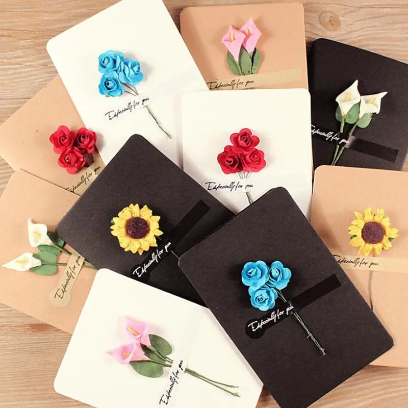 

50pcs greeting card rose dried flower kraft paper black valentine's day blessing after-sales card invitation envelope letter