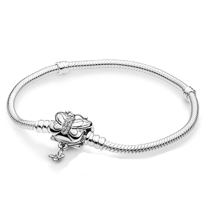 

2019 New Original 925 Sterling Silver Bead Charm Bracelet Butterfly Snake Chain Basic Bracelet Fit Pan Moments Women DIY Jewelry