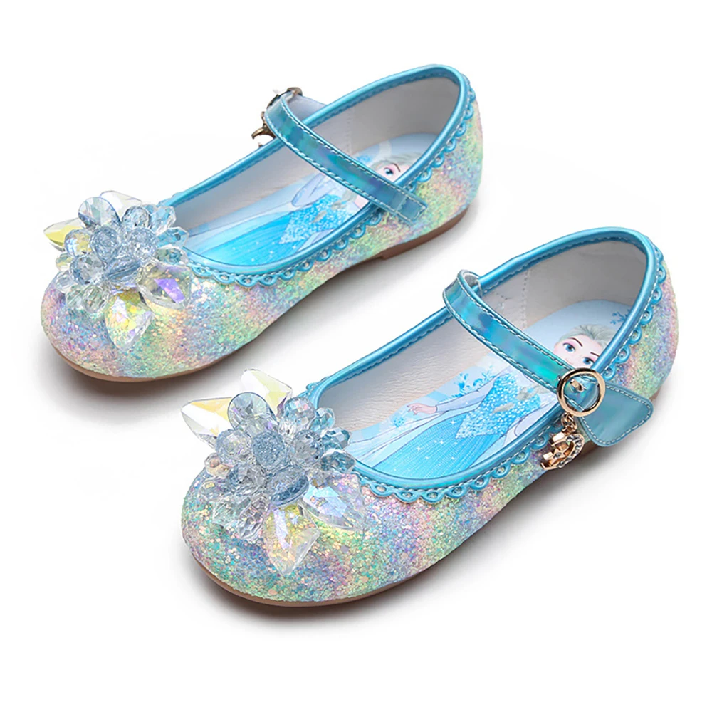 Disney Designer Leather Shoes For Girls Frozen Princess Elsa Rainbow Shoe Children Nonslip Soft Sandals Party Dance New Arrivel