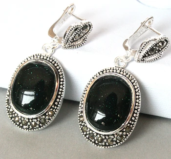 

Fashion Natural Green Sand jade Marcasite Earrings