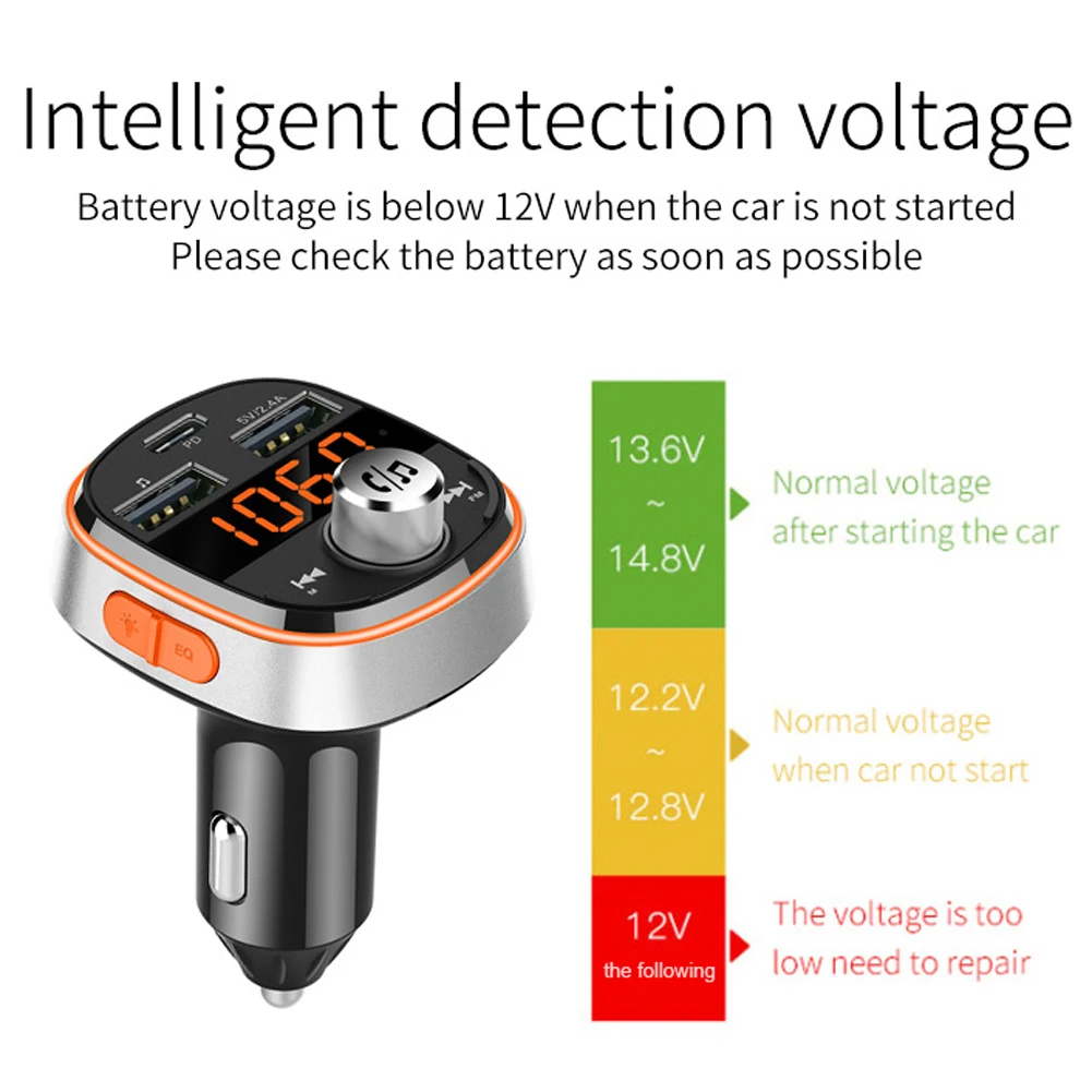 Fm-передатчик Bluetooth Hands-free автомобильный mp3-плеер сабвуфер красочный атмосферный свет двойной USB PD3.0 быстрое электрическое зарядное устройство
