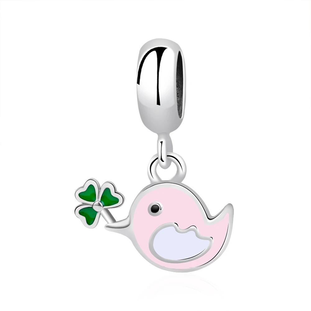 Бусины из стерлингового серебра 925 очаровательные милые животные Дельфин Подвески Кролик Бусины Подходят Pandora браслет для женщин Изготовление ювелирных изделий - Цвет: pink bird
