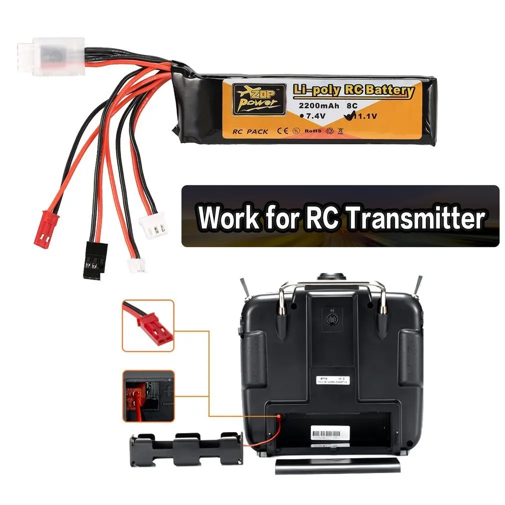 ZOP мощность 11,1 В 2200 мАч 8C 3S 3S1P Lipo батарея JST JR штекер Futaba Перезаряжаемый для радиоуправляемого дрона вертолета передатчик для квадрокоптера