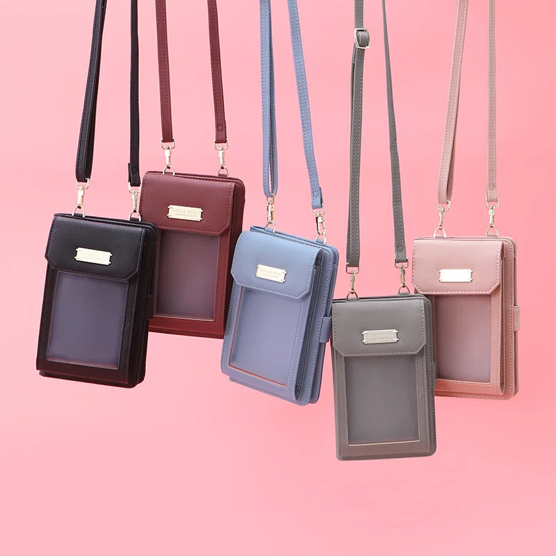 

New Color Wemen Girls Students Mobile cell Phone Shoulder Bag Wallet With Clear Screen Window