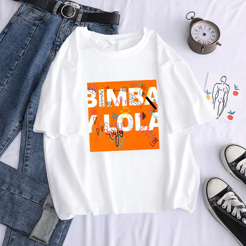 Camisetas con estampado de letras para mujer, ropa informal holgada con cuello redondo, de talla grande, novedad de verano 2021