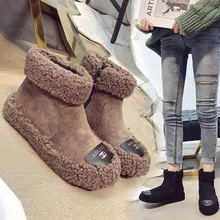 Женские зимние ботинки; Новинка года; зимняя бархатная теплая хлопковая обувь; повседневная обувь на плоской подошве в Корейском стиле; обувь на меху