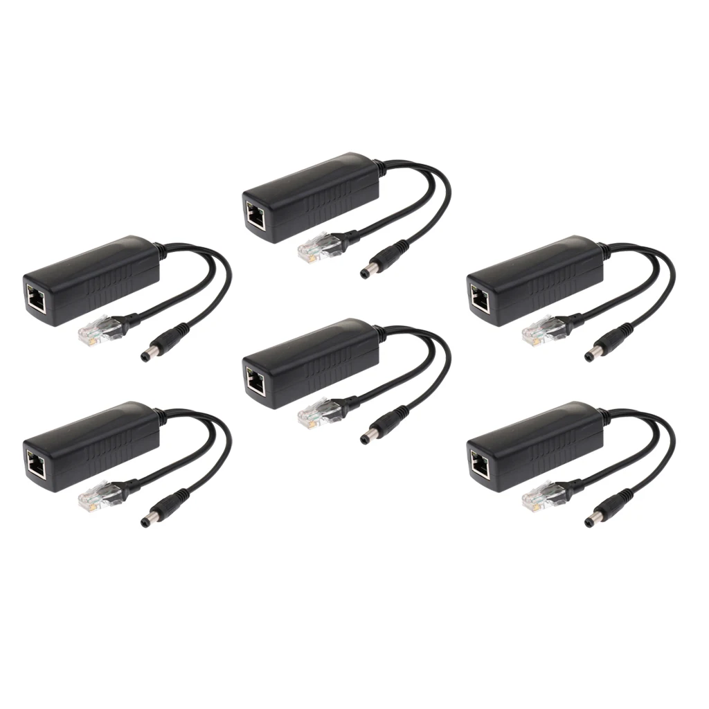 6Piece Active 48V to 12V PoE Power Over Ethernet Splitter Compliant with IEEE 802.3af / at