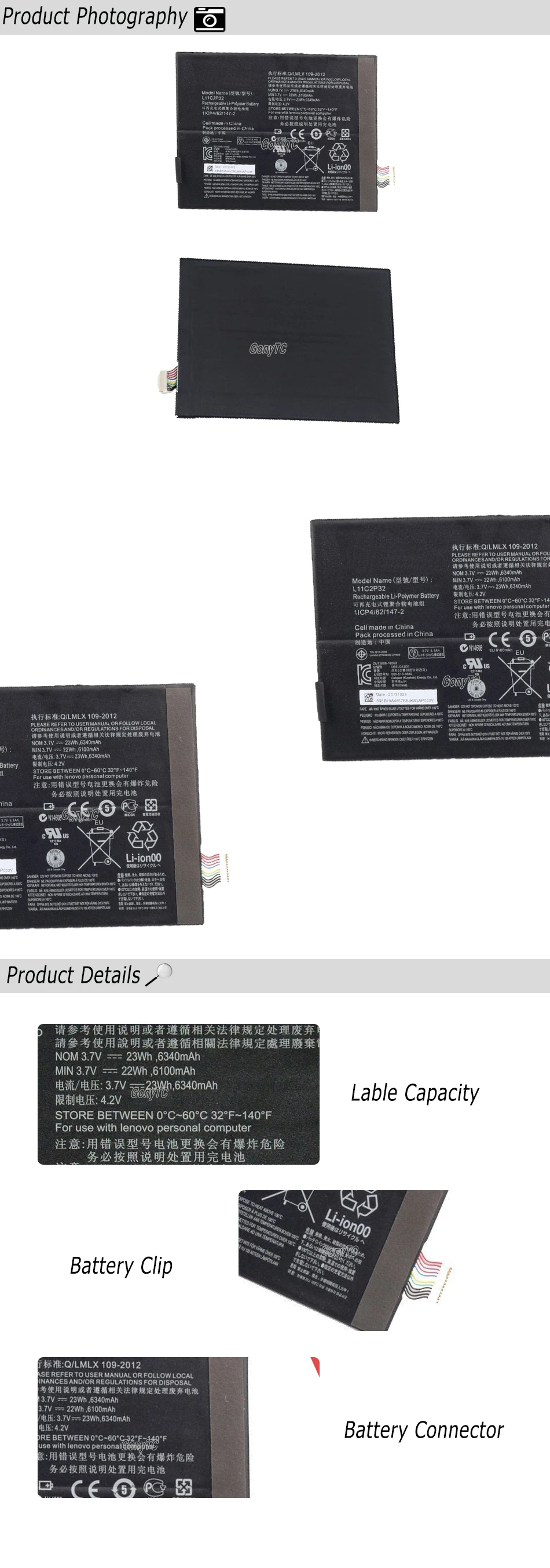 GONYTC L11C2P32 Tablet Крышка батарейного отсека для LENOVO IdeaTad S6000 S6000-F S6000-H A7600 A7600-HV A7600-F S6000L-F A10-80HC