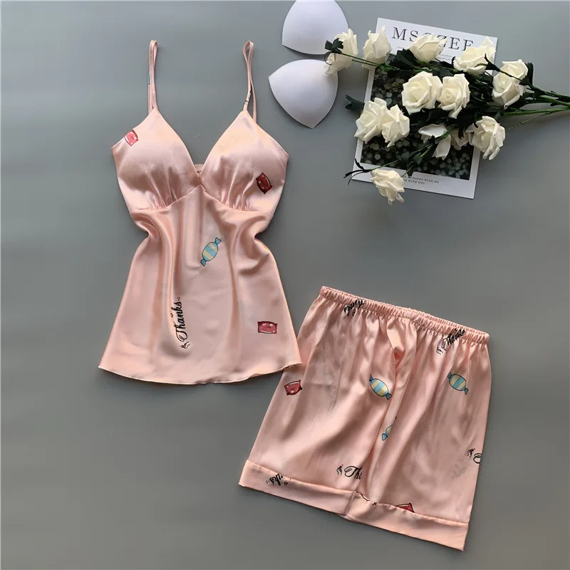 

QWEEK Sexy Pyjamas Ladies Nightwear Sleepwear Silk Pajamas for Women Sleep Lounge Satin Pijamas Home Clothes Homewear Women