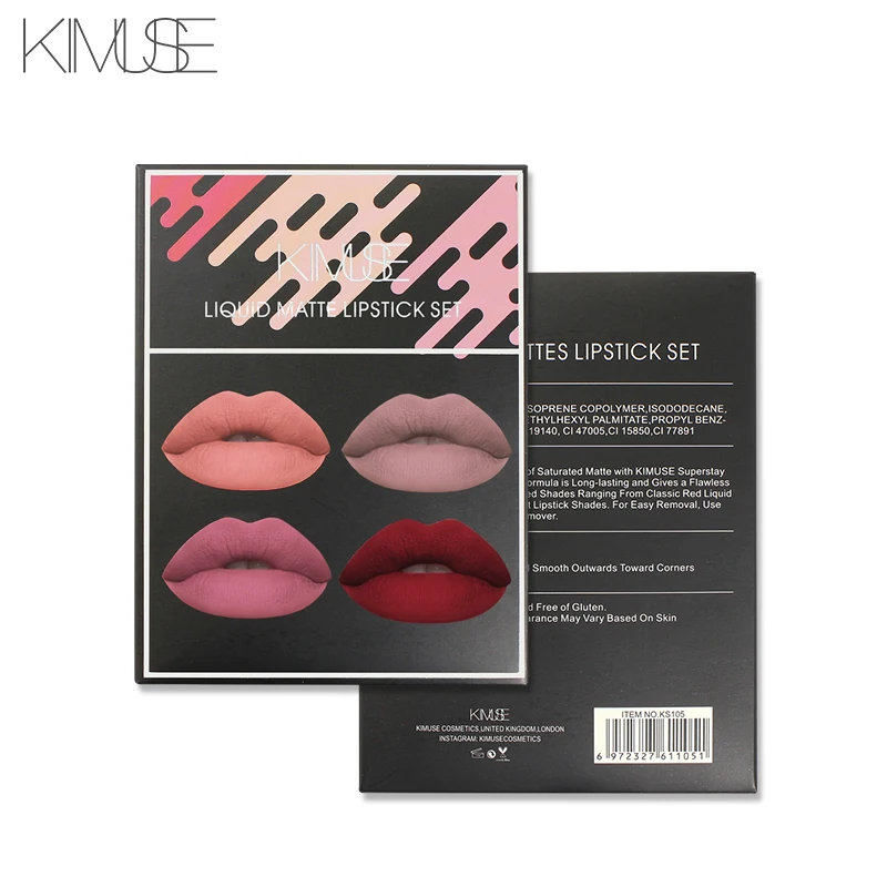 KIMUSE LIQUID MATTES LIPSTICK 4Pcs Set Sexy Lip Matte lipstick Waterproof Lip Tint Long Lasting Lip 5