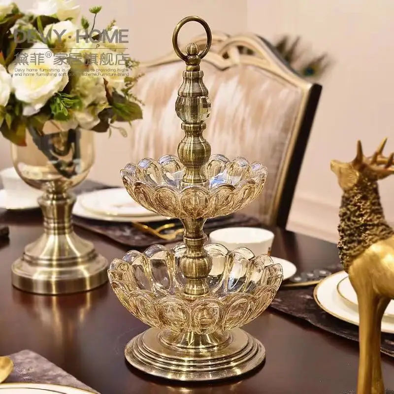 

European Style Double Layer Fruit Bowl Lotus Leaf Fruit Bowl Creative Decoration Wedding Hotel Lobby Water Fruit Bowl Dried Frui