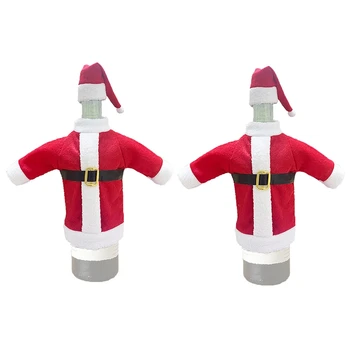 

2 Pcs Santa Coat and Hat Wine Bottle Cover Red & White Christmas Themed Santa Suit and Hat Holiday Decor Theme
