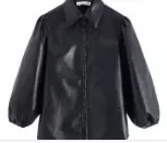 black Women Blouses Tops Vintage PU Leather Lantern Sleeve Black Blouses Shirts Lady Single Breasted Casual Blusas Retro Tops - Цвет: black