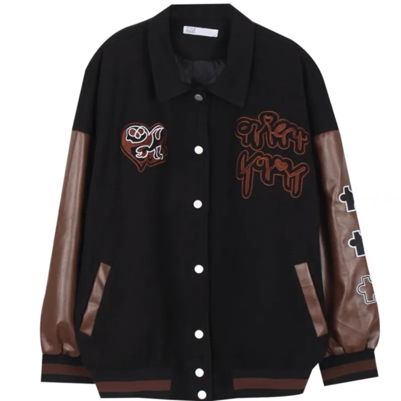Bomber Jacket Women Vintage Hip-hop Baseball Jacket Letters Embroidery Patchwork Streetwear College Rock Jacket Varsity Jacket