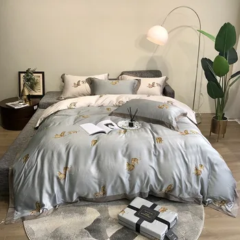 

Light luxury style 80 double-sided tencel leopard four-piece set of ice silk cool bed sheets bed quilt cover bedding bed linen