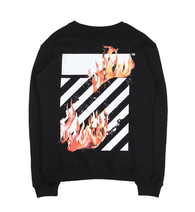 OFF-WHITE круглый воротник, ручная работа, пламя, длинный рукав, свободная Уличная Повседневная Женская Мужская толстовка, пальто