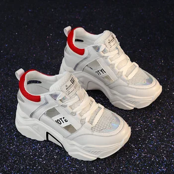 

Dad Shoes Female Student 2020 New Summer Wild Platform Increased 8cm Sports Shoes Leather Casual Mesh Daddy Shoes Sneakers