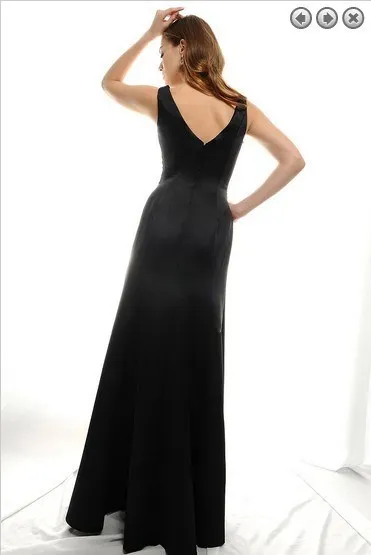 Новая мода сексуальный v-образный вырез размера плюс невесты vestido de festa Формальное Черное длинное ТРАПЕЦИЕВИДНОЕ ПЛАТЬЕ de soiree Простые платья для подружек невесты