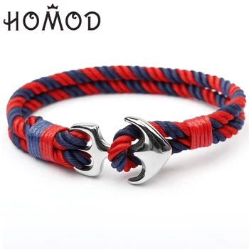 

HOMOD 2019 New Anchor Bracelets Men Charm Nautical Survival Rope Chain Paracord Bracelet Male Wrap Metal Hooks Jewelry