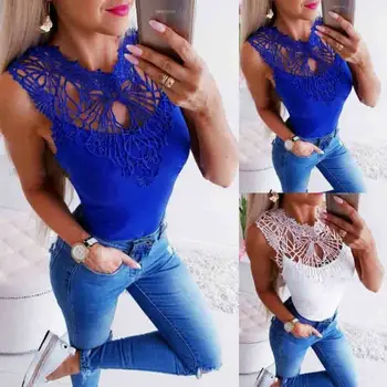 

Plus Size Lace Hollow Womens Shirts Solid Color Top Shirt Loose Casual Tunic Sleeves Tops Blouse Summer