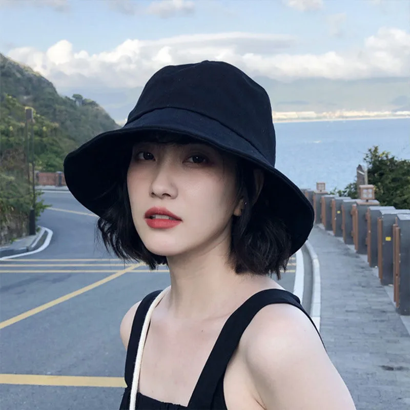 Summer Bucket Hat for Women Big Wide Brim Outdoor Soft Cotton Solid Color Sun Hat Portable Foldable Panama Cap Lady_voghion.com