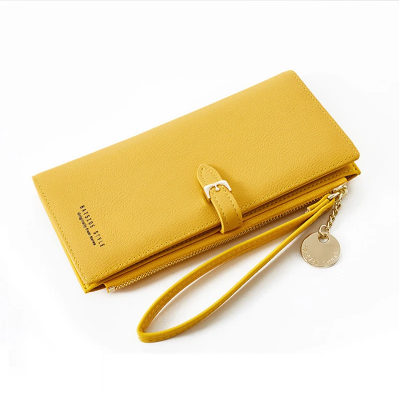 

2019 female fashion yellow purse card holder PU leather Long wallet womens big zipper wallets money cash bag Bolsa Feminina
