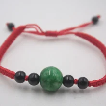 Браслет на удачу натуральный жадеид зеленый круглый бисер красная веревка вязаный для женщин детский браслет, приносящий удачу 15cmL