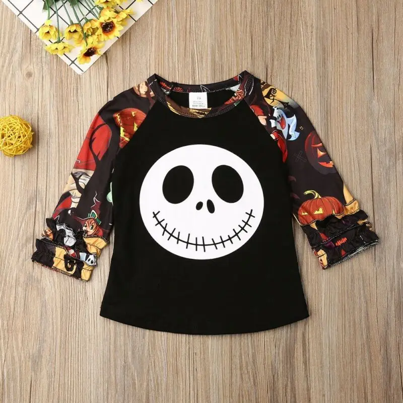 

Toddler Baby Boys Girls T shirt Halloween Long Sleeve Printed Ruffles Pullover Tops Shirt Clothes Outfits