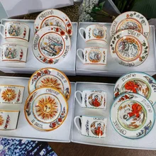 Retro Ceramics Coffee Cup Western Bone Porcelain Steak Cups Tableware Home Decorations Tea Cups Dessert Tray YC888