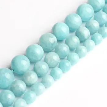 

A+ Blue Aquamarines Stone Round Loose Beads For Jewelry Making Natural Stone Perles DIY Bracelet Accessories 6 8 10mm 15"Strand