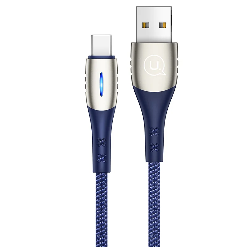 USAMS Тип C Автоматическое отключение питания USB кабель Быстрая зарядка QC3.0 светодиодный светильник для USB C провод Смарт зарядное устройство USB-C шнур для samsung S9 huawei - Цвет: Blue