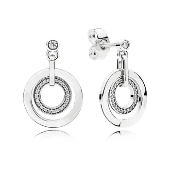 

Double Round Original Signature Logo 925 Sterling Silver Circles Drop Earrings Jewelry Stud Earrings for Women Charms Bead Gift