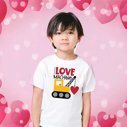 

Valentine's Day Love Machine Boys or Girls Short sleeve kids t-shirt Valentine's personalized robot little love machine t-shirt