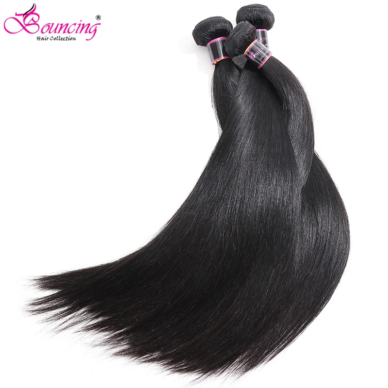 Прыгающие волосы прямые 3 пряди с 4x4 закрытие шнурка бразильский низкий коэффициент Remy человеческие волосы натуральный черный наращивание волос 4 шт./лот