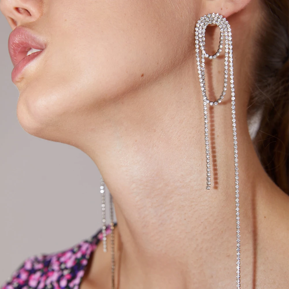 

Vodeshanliwen ZA Fashion Rhinestone Tassel Earrings 2019 New Designs Wedding Dangle Long Earrings For Women Party Accessory