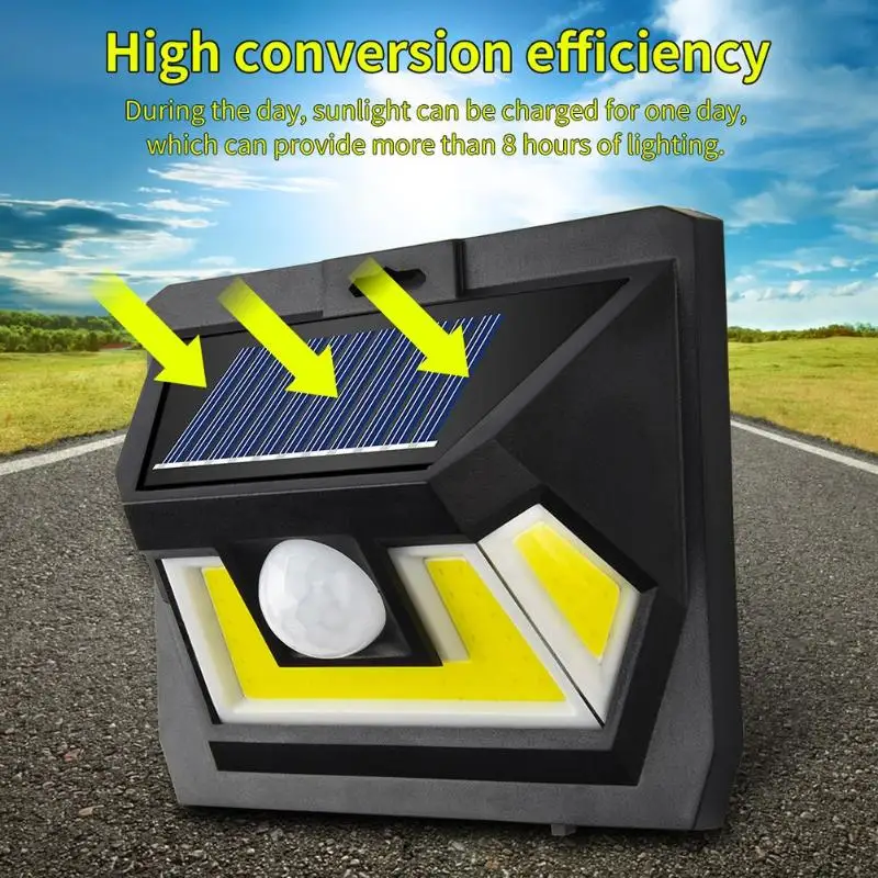 54LED Открытый Солнечный настенный светильник COB датчик движения 3 сторонние Водонепроницаемые огни