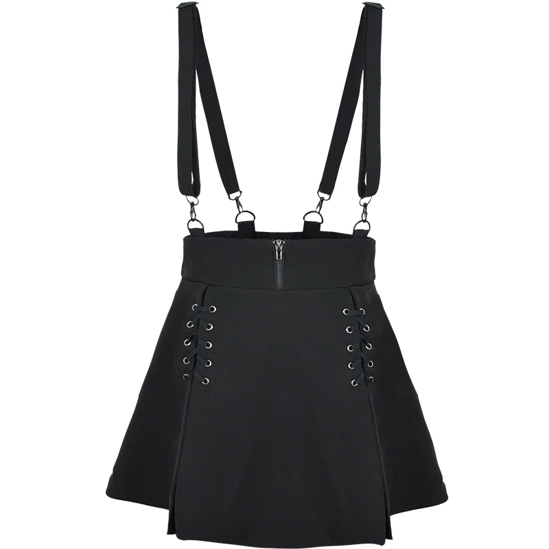 Harajuku Fashion Black Mini Skirt Women Gothic Lolita Cute Bandage Short A Line Skirt Girls Vintage Punk Cosplay Suspender Skirt japanese young girl cute kawaii dress basic solid straps lovely furthers hem dance party tops skirt two piece set for women