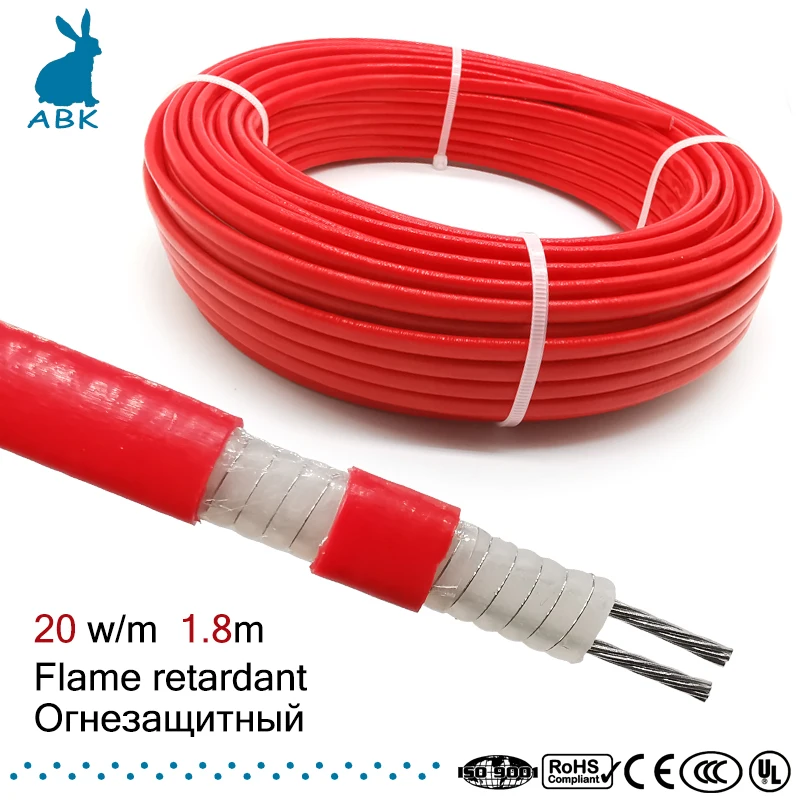 

20w 1.8m constant power 5.6mm roof pipe deicing thaw defrost Flame retardant high performance heating cable PTFE silicone rubber