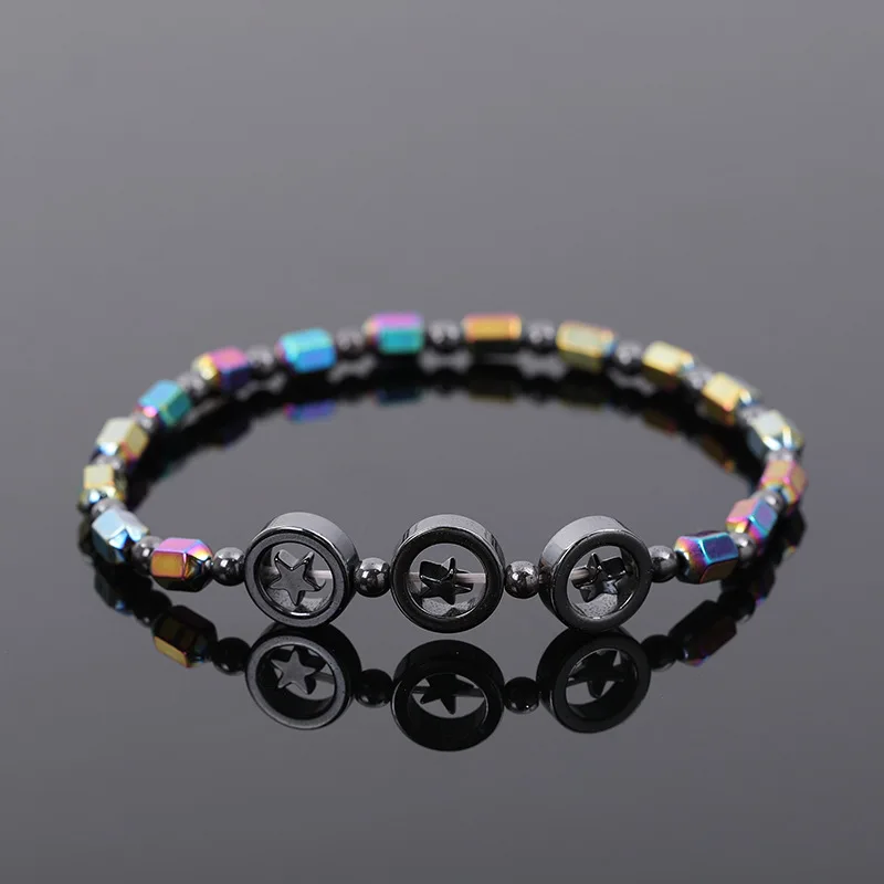 

Europe And America Fashion AB Color Hematite Hollow out Star Anklet Simple Versatile Handmade Beaded Bracelet Elasticity Anklet