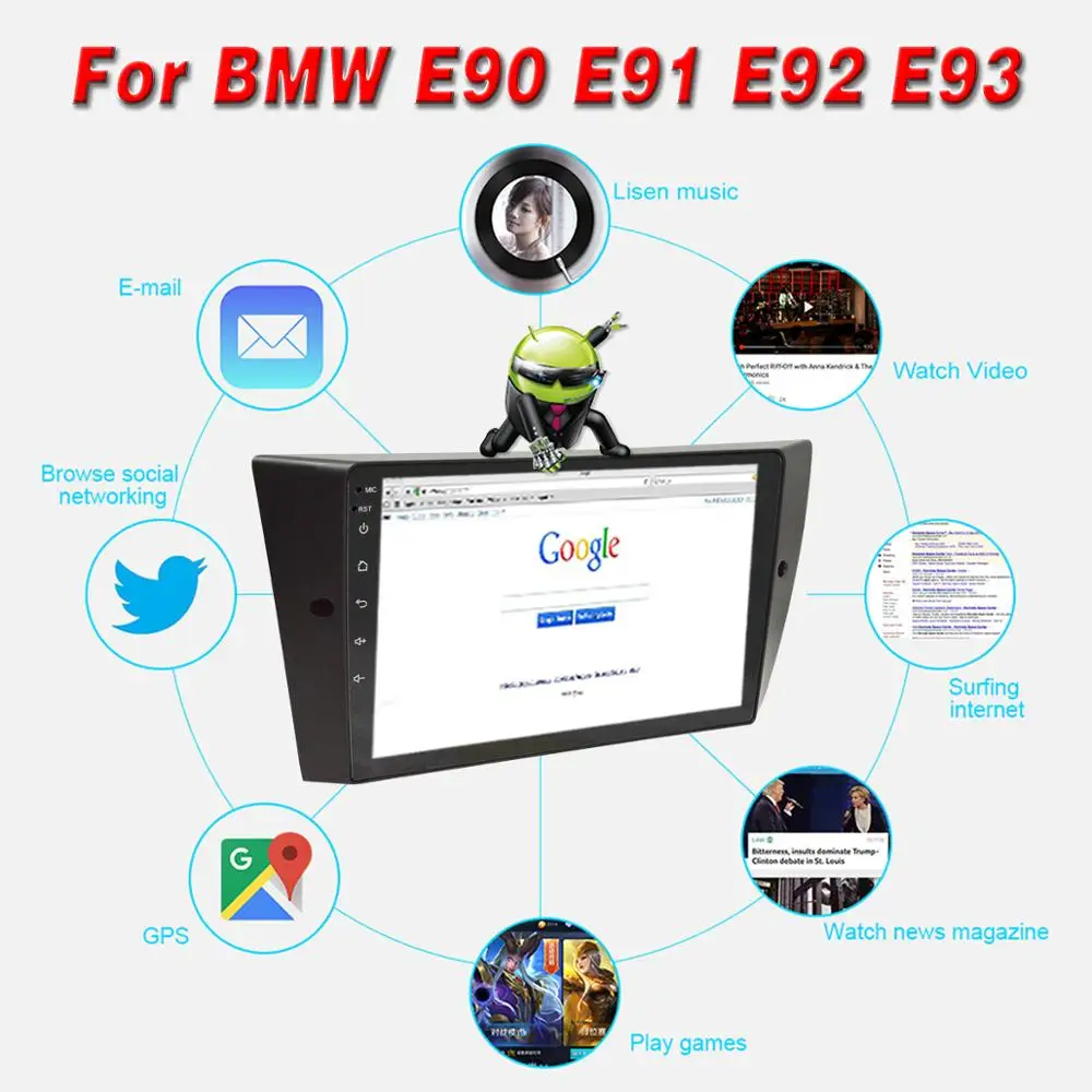 Для BMW E90 E91 E92 E93 2005-2012 автомобильный мультимедийный плеер " Android 8,1 Автомагнитола стерео с gps BT WiFi/3g/4G OBD2 Аудио Видео